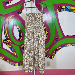Old Navy Cream Midi Dress with Brown and Blue Floral Print